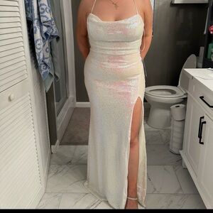 B Darlin Strapless White Sequin Dress